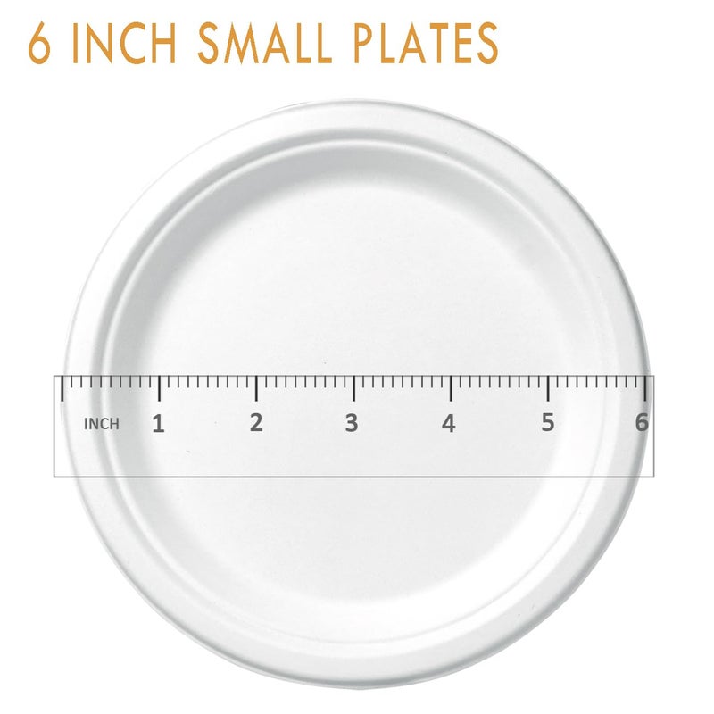 CantaGreen 6 inch Small Compostable Dessert Plates,100 Count Heavyduty Sugarcane/Bagasse and Bamboo Fibre Biodegradable Disposable Paper Plate - Image 3